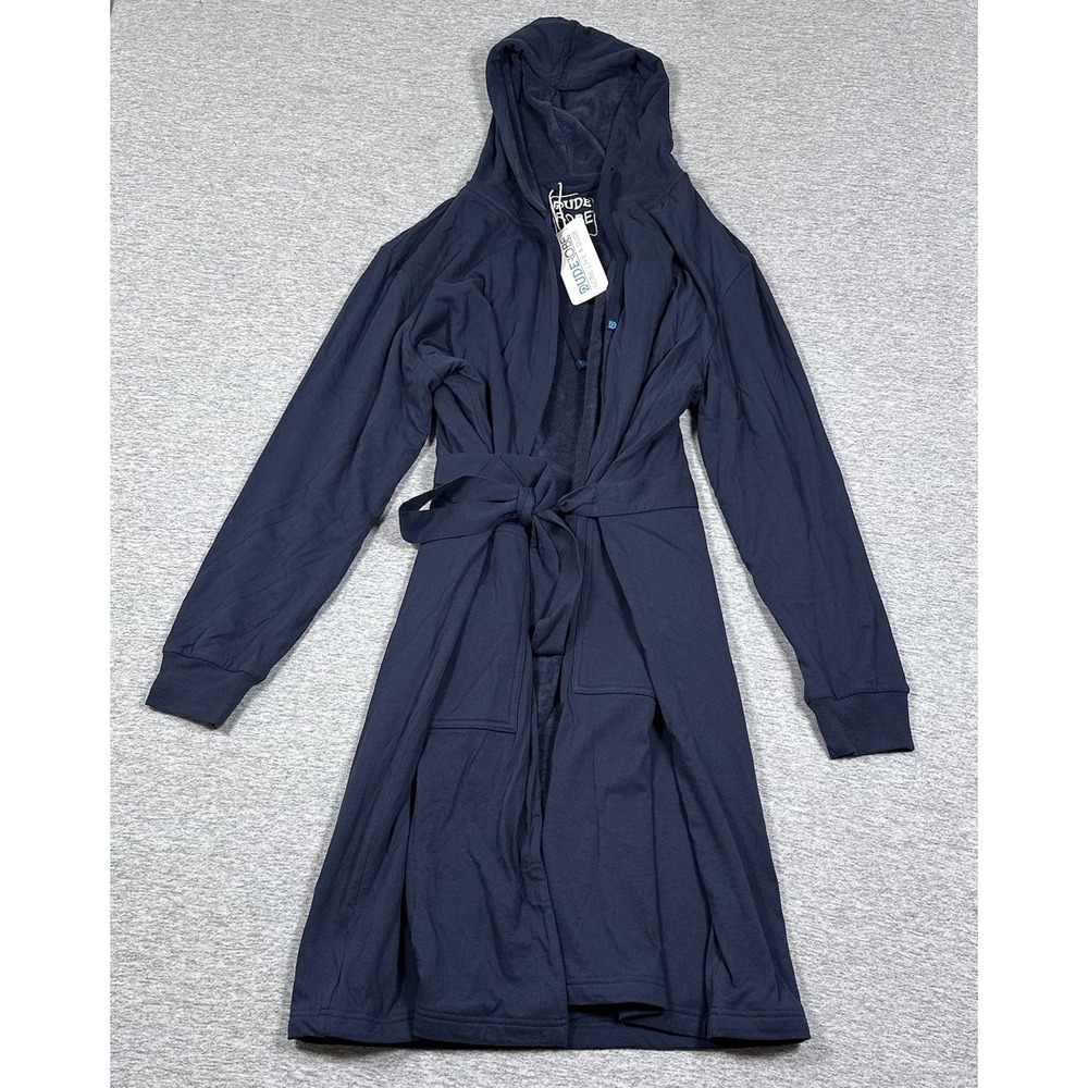 Dude Robe Mens S/M Navy Blue Hoodie Towel Bathrobe Loungewear Comfortable NEW
